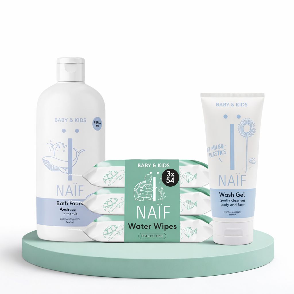 Pack #4: Espuma de baño de 500ml, 3 Paquetes de toallitas de agua y Gel de baño de 100ml